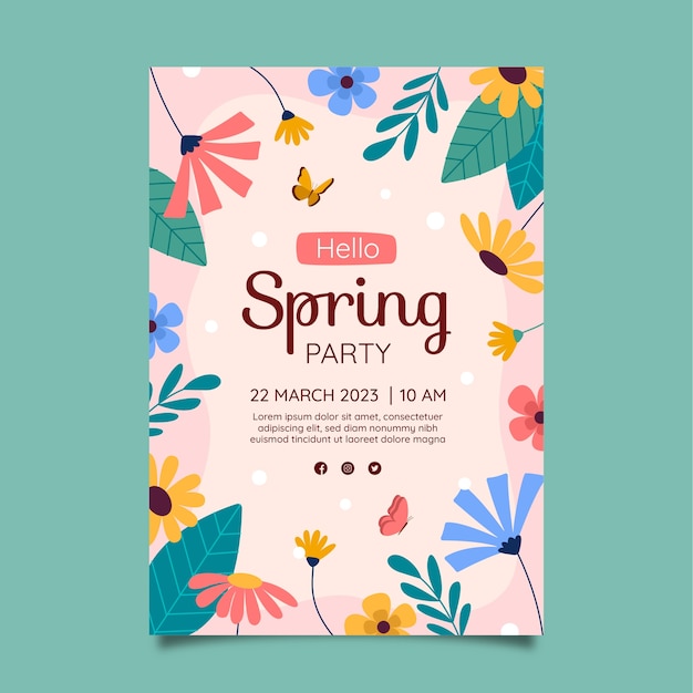 Free vector flat floral vertical poster template for spring