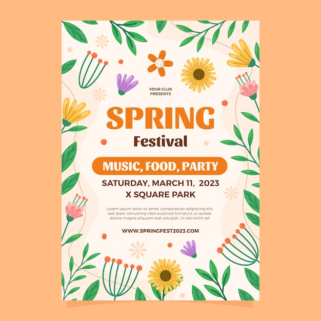 Flat floral vertical poster template for spring
