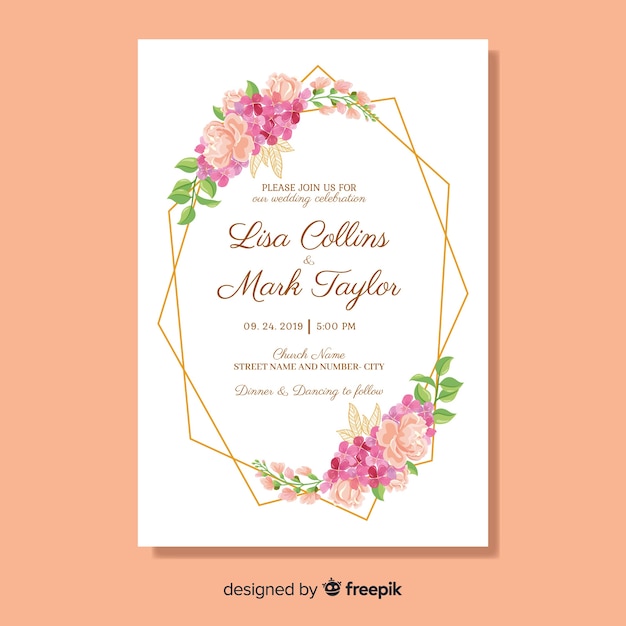 Flat floral wedding card template