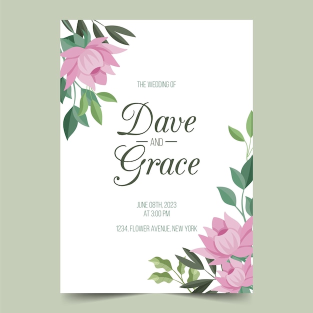 Flat floral wedding invitation template