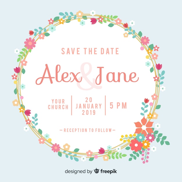 Flat floral wedding invitation