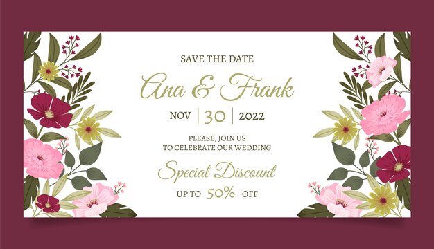 Flat floral wedding sale banner template