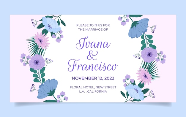 Free vector flat floral wedding social media promo template