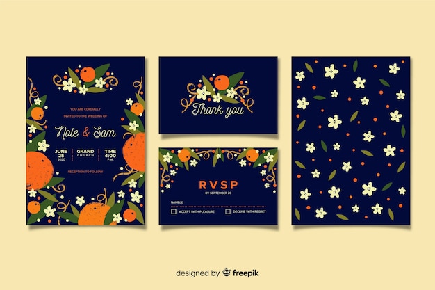 Flat floral wedding stationery template