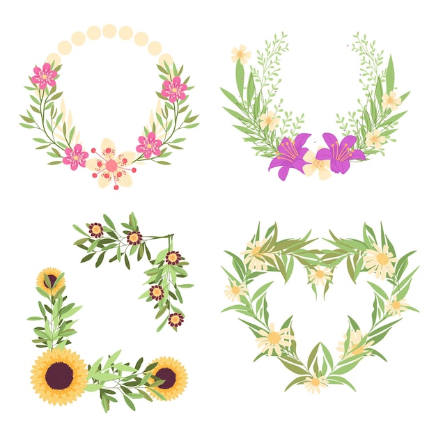 Free vector flat floral wreath collection