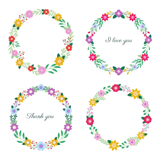 Free vector flat floral wreaths collection