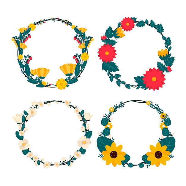 Бесплатное векторное изображение Коллекция плоских цветочных венков