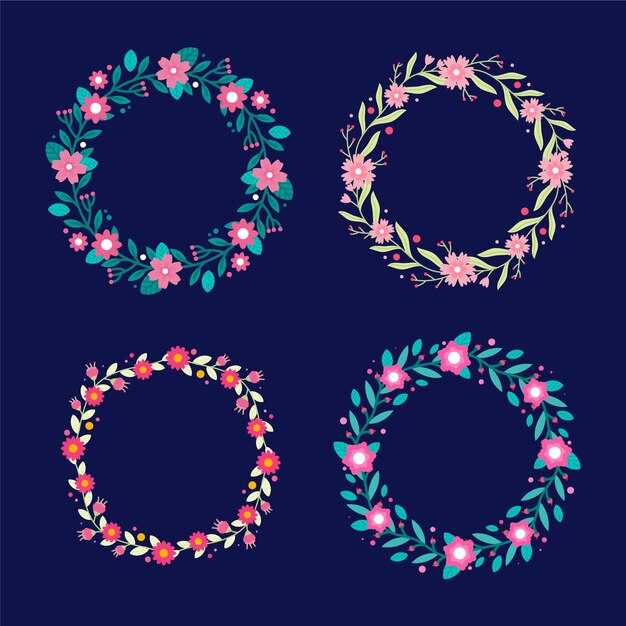 Free vector flat floral wreaths collection