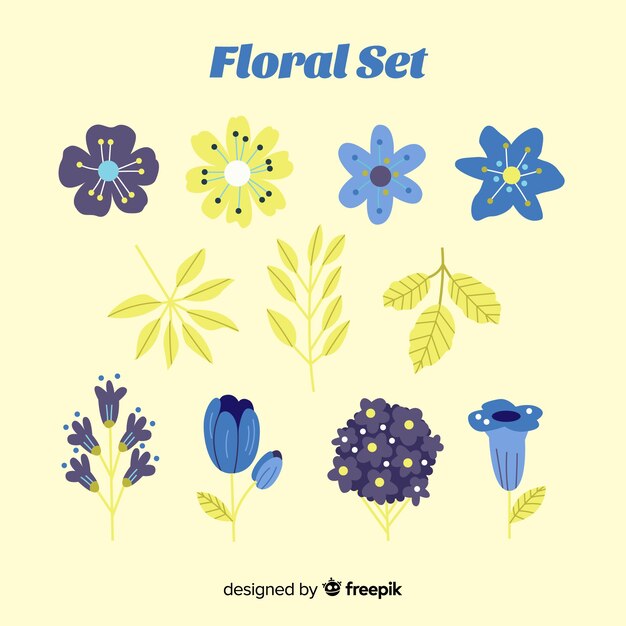 Free vector flat flower and leaf collection