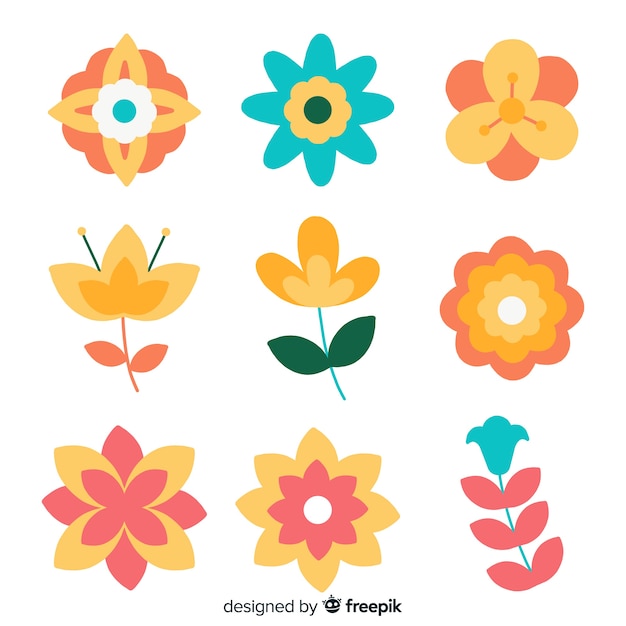 Free vector flat flower and leaf collection