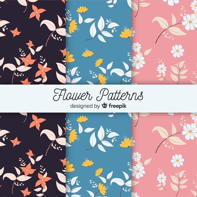 Flat flower and leaves pattern collection