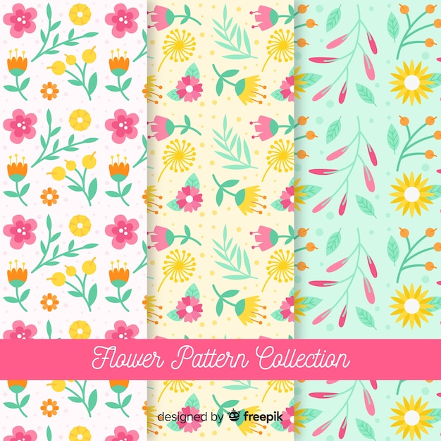 Flat flower and leaves pattern collection