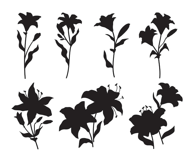 Free vector flat flower silhouette set