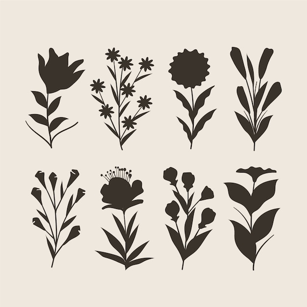 Free Vector flat flower silhouettes collection