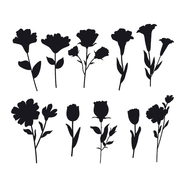 Free vector flat flower silhouettes collection