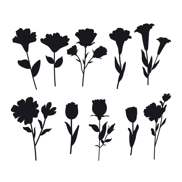 Flat flower silhouettes collection