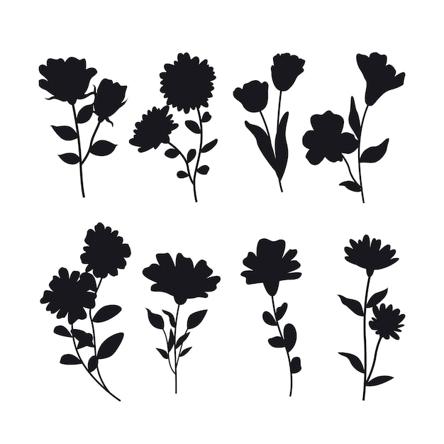 Flat flower silhouettes collection