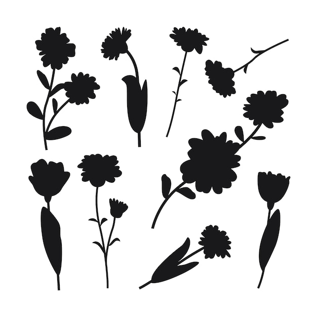 Flat flower silhouettes collection