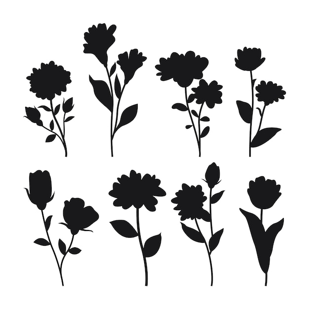 Free Vector flat flower silhouettes collection