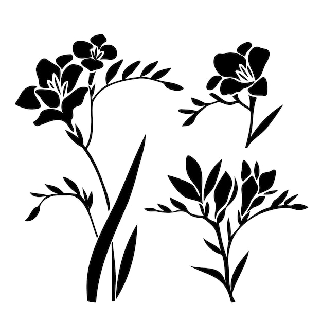 Бесплатное векторное изображение Коллекция силуэтов плоских цветов