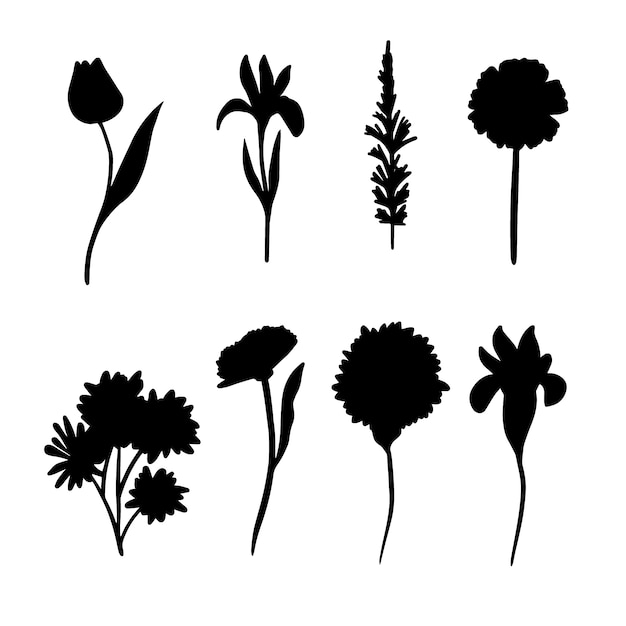 Flat flower silhouettes collection