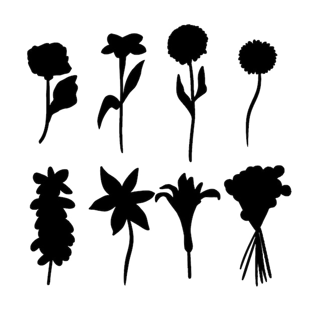 Flat flower silhouettes collection