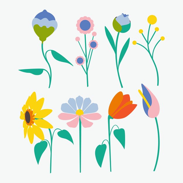 Бесплатное векторное изображение Коллекция плоских цветов