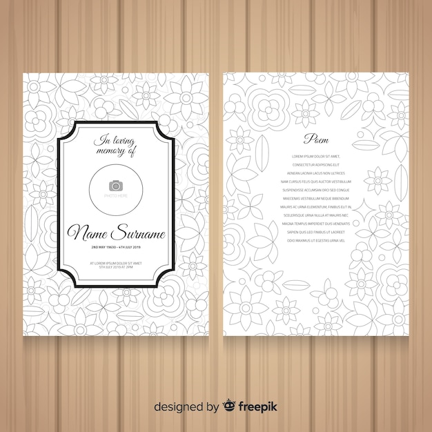 Flat Flowers Funeral Card Template