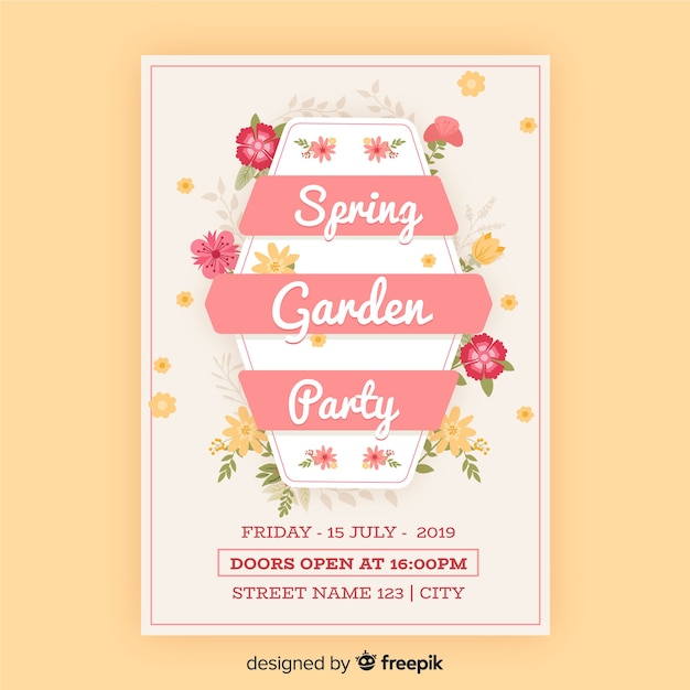 플랫 꽃 정원 파티 포스터