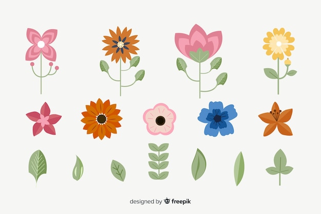 Free vector flat flowers and leaves collection