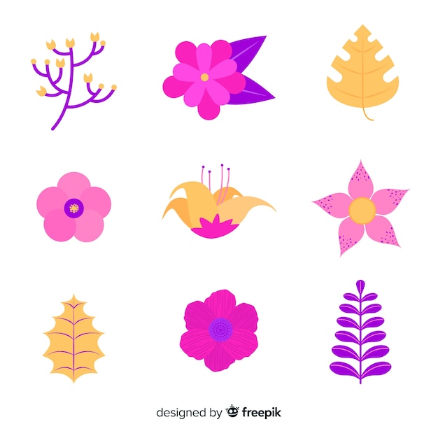 Free vector flat flowers and leaves pack