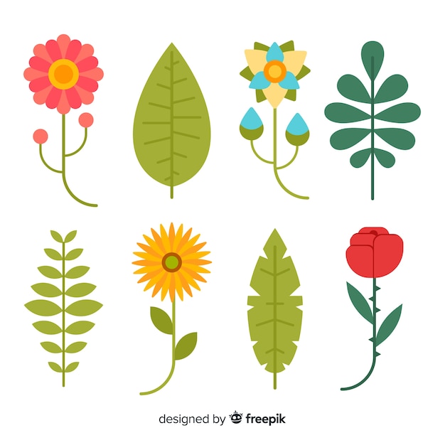 Free vector flat flowers and leaves