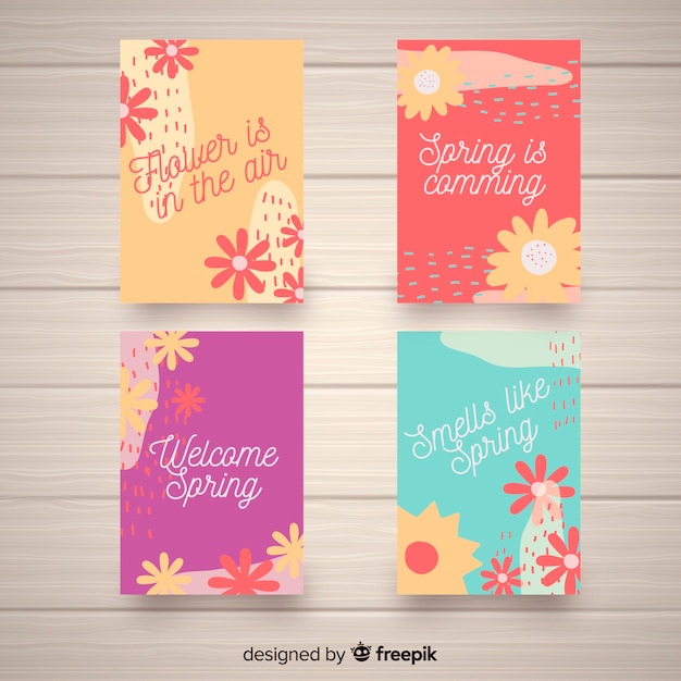 Free vector flat flowers spring card collection