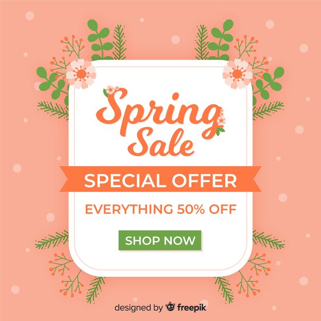 Free vector flat flowers spring sale background