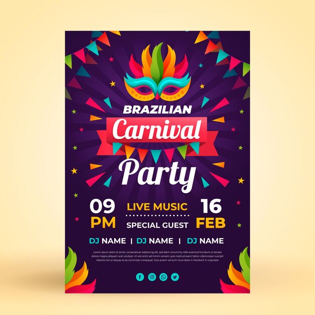 Flat flyer template brazilian carnival