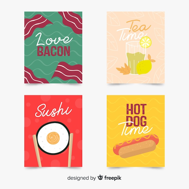 Free vector flat food card collection
