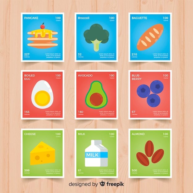 Бесплатное векторное изображение Коллекция плоских продуктов питания