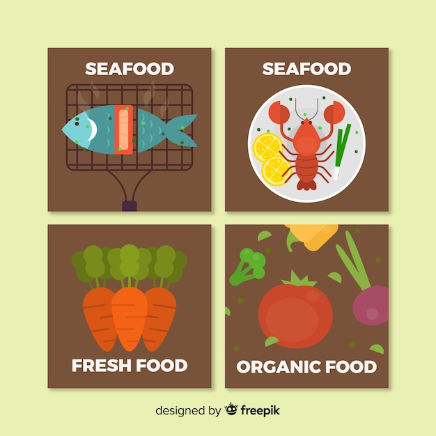 Бесплатное векторное изображение Набор плоских пищевых карт
