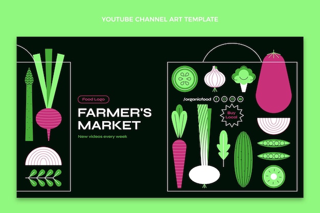Бесплатное векторное изображение Шаблон дизайна плоской еды на канале youtube