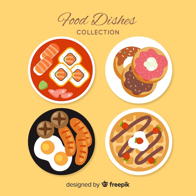 Free vector flat food dish collection