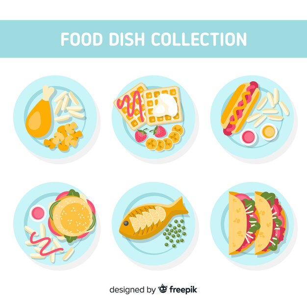 Flat food dishes collection