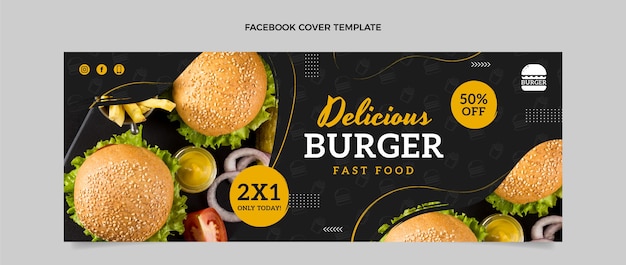 Vettore gratuito modello di copertina per social media cibo piatto