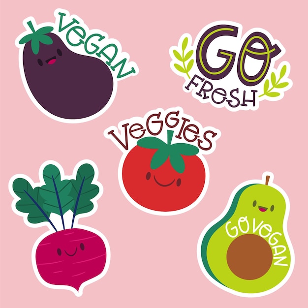 Free vector flat food stickers collection