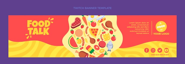 Free vector flat food twitch banner