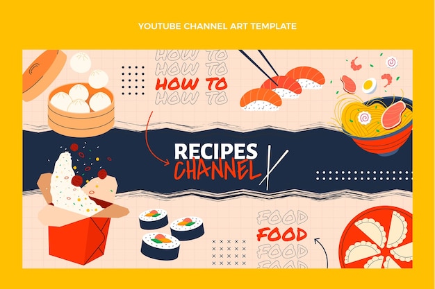 Free vector flat food youtube channel art