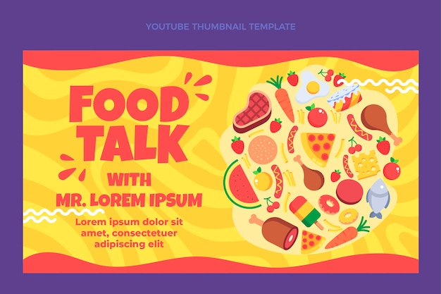 Free vector flat food youtube thumbnail