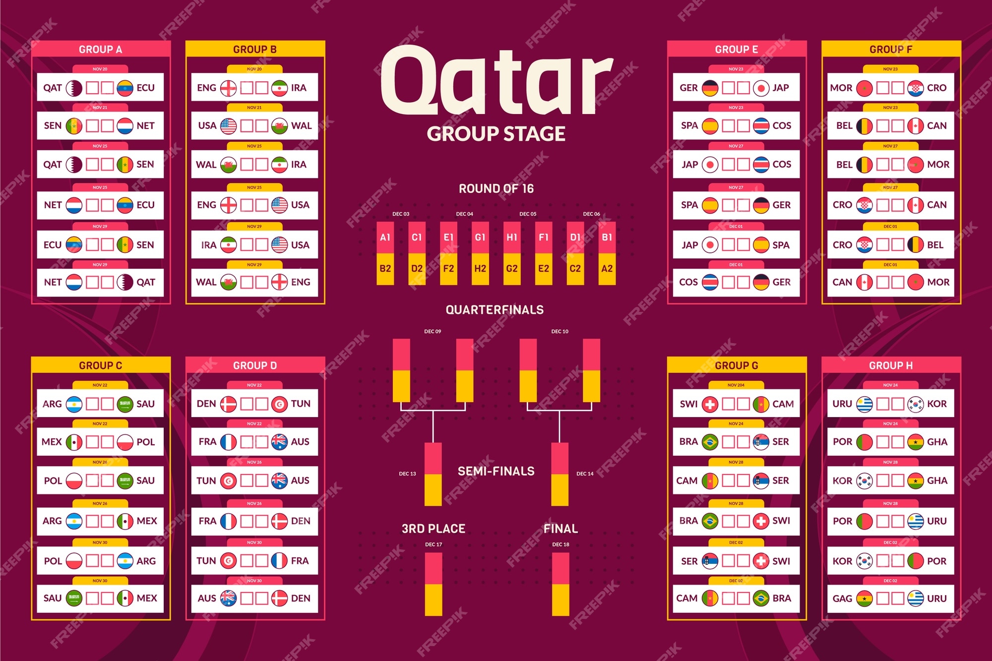 Free Vector  Flat football championship groups table template