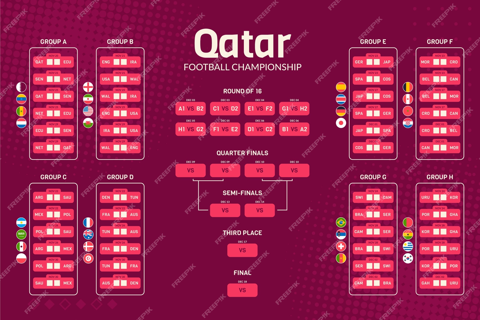 Free Vector  Flat football championship groups table template