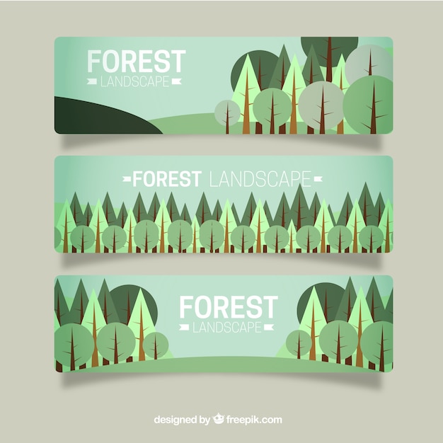Free vector flat forest banners in geometric style