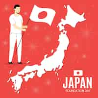 Free vector flat foundation day japan man holding flag